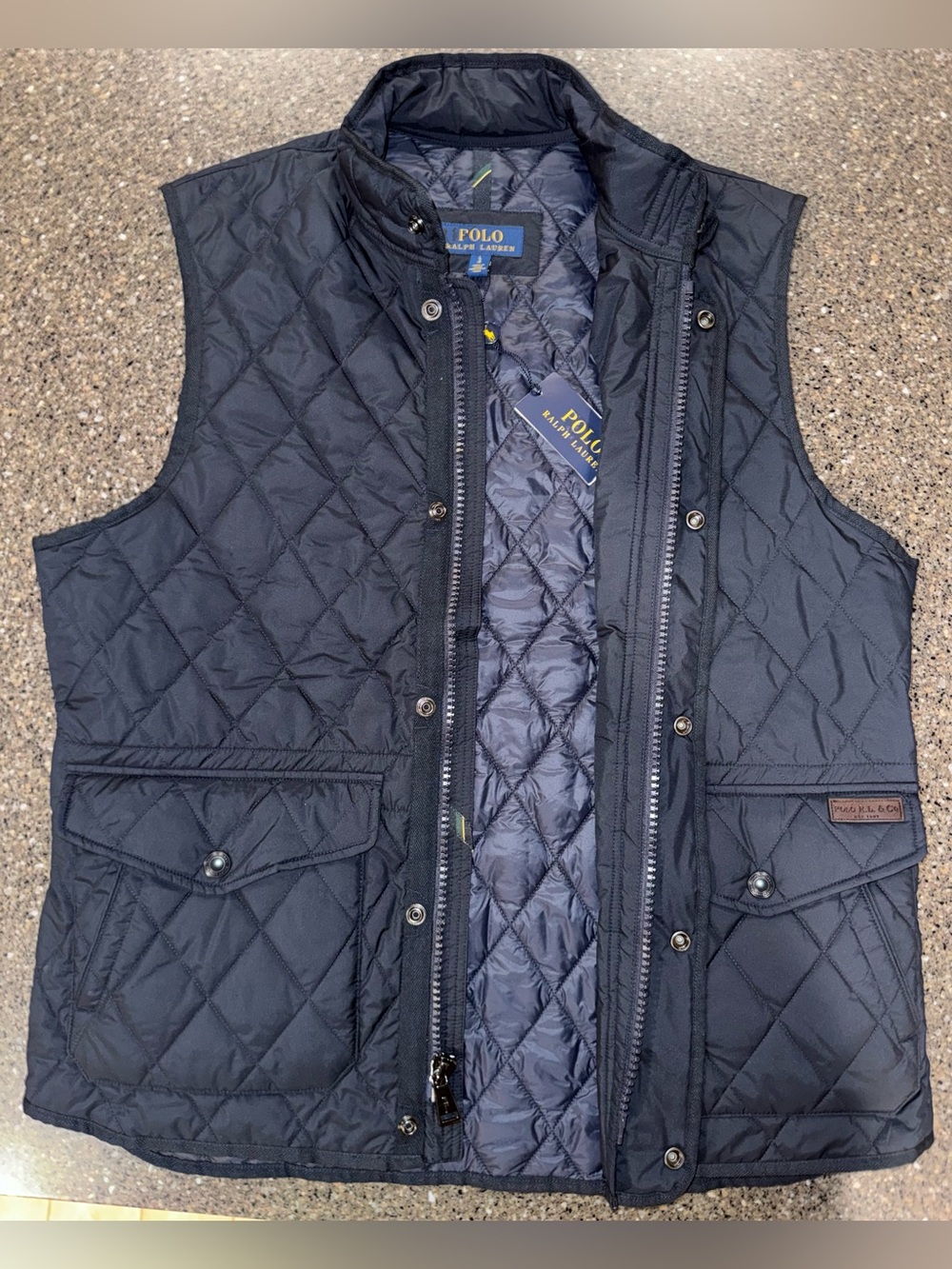 Polo Ralph Lauren NWT Men's Quilted Vest Navy Blue Size Large Retail $398